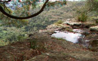 Nature Scene 3D Anaglyph Waterfall over cliff in Lamington national Park Qld